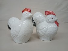 Vtg Rooster Chicken Hen Salt & Pepper Shakers White Red & Black 3