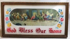 VINTAGE ART DECO GOD BLESS OUR HOME FOIL ART FRAMED PICTURE THE LAST SUPPER picture