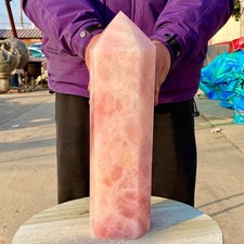18.51LB Natural  Pink Rose Quartz Carved Crystal Tower Wand Reiki picture