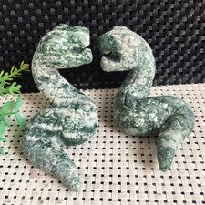 194g 2pcs Moss Agate Stone Snake Carving Quartz Crystal Collection Healing picture