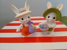 Vintage1982 Enesco Adorable Easter Bunny Couple In Colors Of Orange Green picture