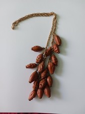 Antique Chinese Peach Pit Carving Bead Man's Head 16 Chain picture