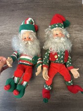 Vintage Enesco North Pole Christmas Poseable Elf Doll Sandi Zimnicki Lot Of 2 picture