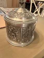 Vintage SKS Zinn 95% Pewter Lidded Canister Grape Harvest West Germany 7” picture