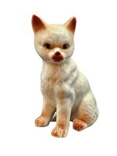 Vintage Ceramic Siamese Cat Kitten Figurine Sitting White and Brown  picture
