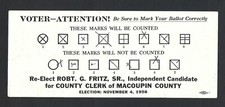 1958 Macoupin County Illinois Ballot Marking Instructions on Ink Blotter - Fritz picture