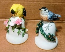 Franklin Porcelain Bird Bells 1983 Peter Barrett American Goldfinch & Nuthatch picture
