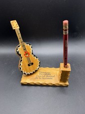 Vintage Paracho Michoacan Mexican Hand Carved Wood Guitar Pen Holder Desk  picture