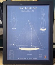 VTG FUTURE SAILORS OF AMERICA Framed Sailboat Blueprint Racing Sloop 30 picture
