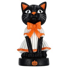 8.7 Inch Vintage Resin Black Cat Figurine, Retro Halloween Statue for Tabletop picture