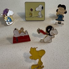(Set Of 6)  Peanuts Snoopy Brooch With Butterfly Clutch Metal Pin Back picture
