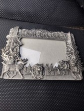 Olympic National Park VTG Pewter Picture Frame Wildlife Eagle Elk Wolf Raccoon picture