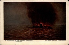 Destruction of CSS Virginia Merrimac Civil War art fire Jamestown Expo PC m329 picture