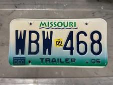 2009 Missouri License Plate 09 Trailer December WBW 468 picture