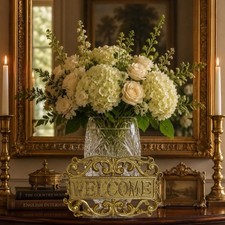 VTG French Country Fleur De Lis Gold Welcome Sign HangingPlaque Victorian Style picture