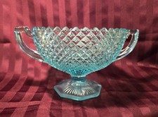 Vintage, WESTMORELAND GLASS, Hobnail Turquoise Blue Two-Handled Footed Bowl picture