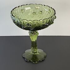 Vintage Fenton green art glass colonial rose compote bowl candy dish￼ picture