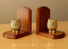 CUTE & WISE VTG PAIR BABY OWL BRASS BOOK ENDS 50S 60S MID CENTURY MODERN RARE picture
