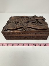 Vintage Hand Carved Wooden Dragon Box - Chinese Treasure Jewelry Keepsake Box picture