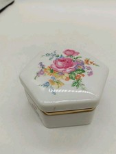 Colibri Trinket Box Floral White Porcelain Hexagon Hinged Lid 4