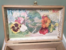 1895 RICE'S FLOWER SEEDS WOOD DISPLAY BOX CAMBRIDGE NY RARE NH WHITE MOUNTAINS  picture