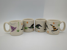 4 VTG Hartstone Pottery Mug HALLOWEEN Hand Painted Candy Corn Spider Witch Hat picture