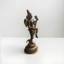 VINTAGE INDIAN BRASS SARASWATI STATUE 13.5