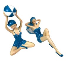 Set 2 Beach Beauties Figurines Aegean Blue Polka Dot Beachball Sunbathing Decor picture