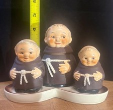 Vtg Goebel W Germany Friar Tuck 6pc Ceramic Condiment Cruet Set Salt Pepper Tray picture