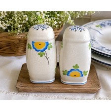 Royal Trico Japan Hand Paint CeramicSalt Pepper Shakers BlueYellow Crackle Glaze picture