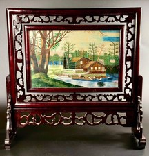 Large Chinese Suzhou Double-Sided Silk Embroidery Table Screen with wooden frame picture