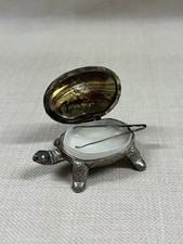 Vintage Silver Plated Turtle Pill Box Salt Cellar Novelty Tortoise Tongs Liner picture