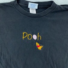 Vtg Winnie the Pooh Balloon Embroidered T Shirt BOXY XL Black Disney USA picture