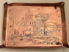 Early 1900s Antique Mission San Xavier 1693 - Tucson, AZ Acid-Etched COPPER Tray picture