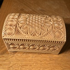 Vintage Chip Carved Wood Hand Carved Decorative Lidded Box Folk Art Signed picture