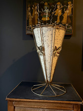 Vintage Mid Century Atomic Umbrella Stand Brass Gold Foliage Cone MCM Retro picture