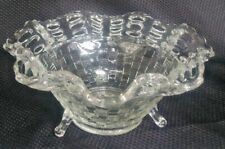 Vintage Ruffle Lace Open Edge Basket Weave Carnival Glass Candy Dish 3-Footed 7
