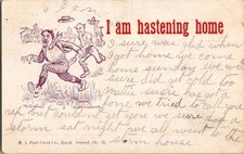 Vintage 1908 Comic Postcard I Am Hastening Home R.I. Post Card Co. picture