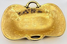 Vintage Stouffer China Gold Tray Floral Design Handled Dish Basket Tray 10.5” picture