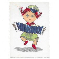Vtg Kruger Googly Eye Wink Art Novelty Postcard Redhead Girl Accordion Music picture