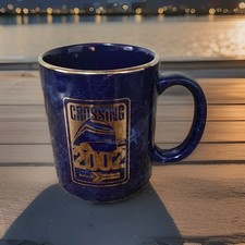 Rare Vintage Blue Amtrak Train 2002 Coffee Mug Ceramic Gold Rim Trim Logo picture