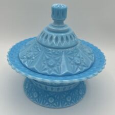 Rare Westmoreland Blue Milk Glass Covered Candy Dish Compote Beautiful Vintage picture