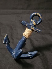 Nautical Blue Anchor Metal With Rope Rustic Beach Decor Paperweight picture