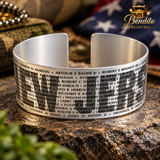Vintage Vietnam War POW MIA New Jersey Memorial Cuff Bracelet Veterans picture