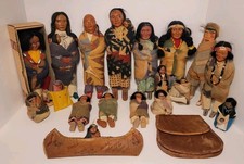 18 Vintage Mostly Skookum (Bully Good) Native American Dolls & Deer Hide Pouch picture