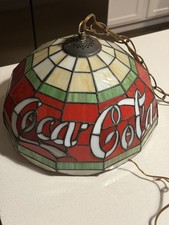 Vintage Coca Cola Tiffany Style Faux Stained Glass Hanging Swag Pendant Lamp picture