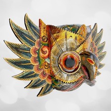 Balinese Hand Carved Wood Owl Mask:  Winged Wall Decor picture
