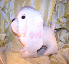 VINTAGE Phi Mu sorority large plush flop-eared dog pet w/ Greek letters on side picture