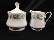 China Pearl NOEL Covered Sugar Bowl Creamer Pitcher Set Gold Trim picture