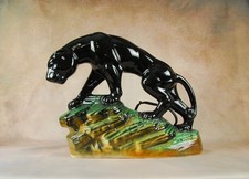 Vintage 1950s MCM Ceramic Black Panther TV Lamp Lane Co Rock Base Mid Century picture